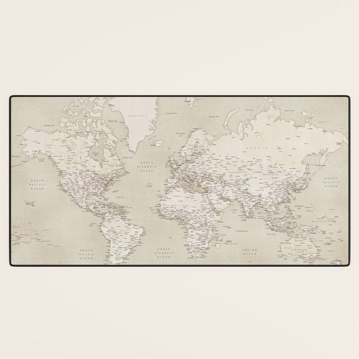 Sepia vintage world map with cities Desk Mat Gallery Image 3