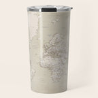 Sepia vintage world map with cities Travel Mug Gallery Image 1