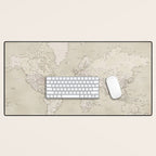 Sepia vintage world map with cities Desk Mat Gallery Image 1