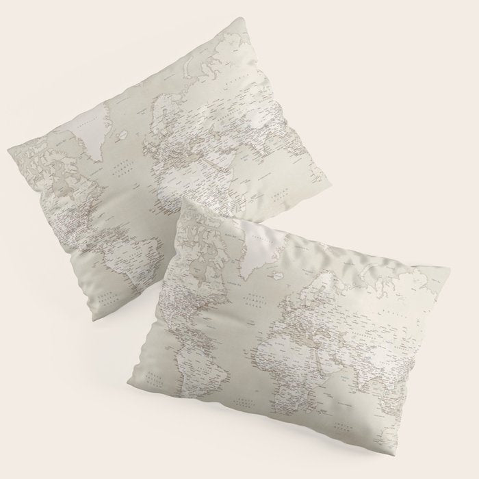 Sepia vintage world map with cities Pillow Sham Gallery Image 3
