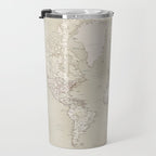 Sepia vintage world map with cities Travel Mug Gallery Image 3