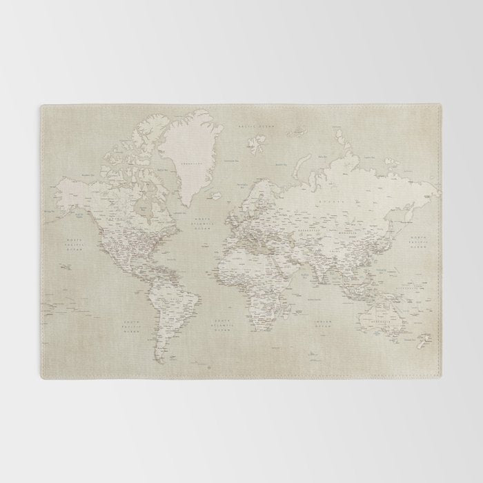 Sepia vintage world map with cities Rug Gallery Image 2
