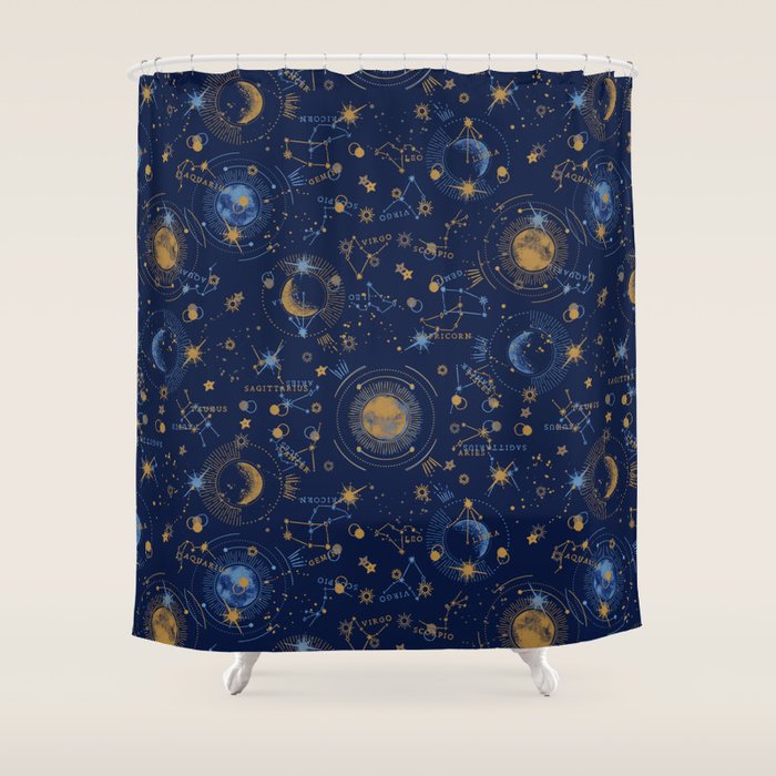 Dark blue zodiac abstract YB Shower Curtain Gallery Image 1