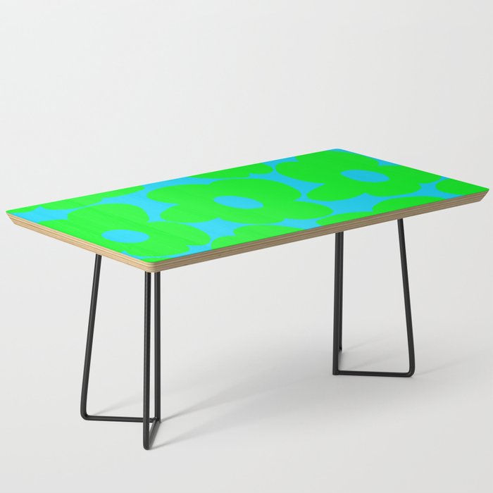 Large Retro Flowers Neon Green Petals Turquoise Background Summer Vibes #decor #society6 #buyart Coffee Table Gallery Image 1