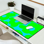 Large Retro Flowers Neon Green Petals Turquoise Background Summer Vibes #decor #society6 #buyart Desk Mat Gallery Image 2