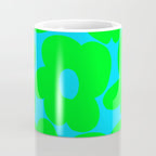 Large Retro Flowers Neon Green Petals Turquoise Background Summer Vibes #decor #society6 #buyart Coffee Mug Gallery Image 4