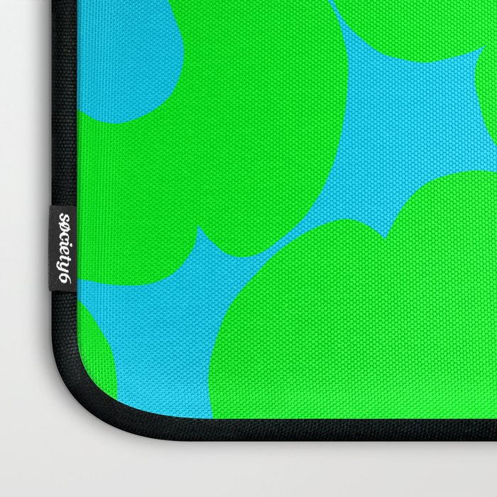 Large Retro Flowers Neon Green Petals Turquoise Background Summer Vibes #decor #society6 #buyart Laptop Sleeve Gallery Image 3