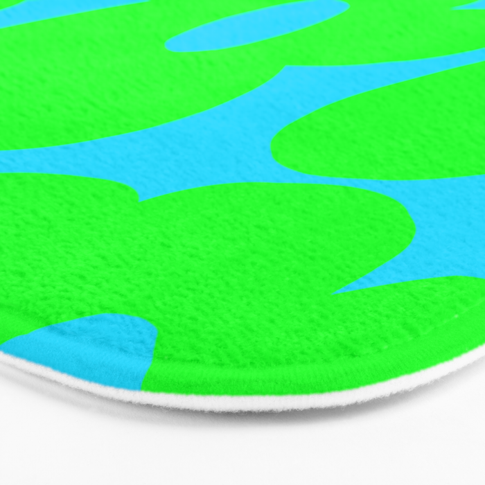 Large Retro Flowers Neon Green Petals Turquoise Background Summer Vibes #decor #society6 #buyart Bath Mat Gallery Image 3