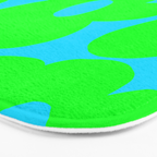 Large Retro Flowers Neon Green Petals Turquoise Background Summer Vibes #decor #society6 #buyart Bath Mat Gallery Image 3