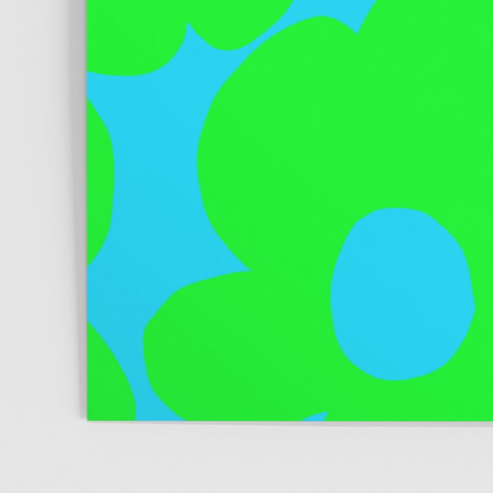 Large Retro Flowers Neon Green Petals Turquoise Background Summer Vibes #decor #society6 #buyart Poster Gallery Image 3