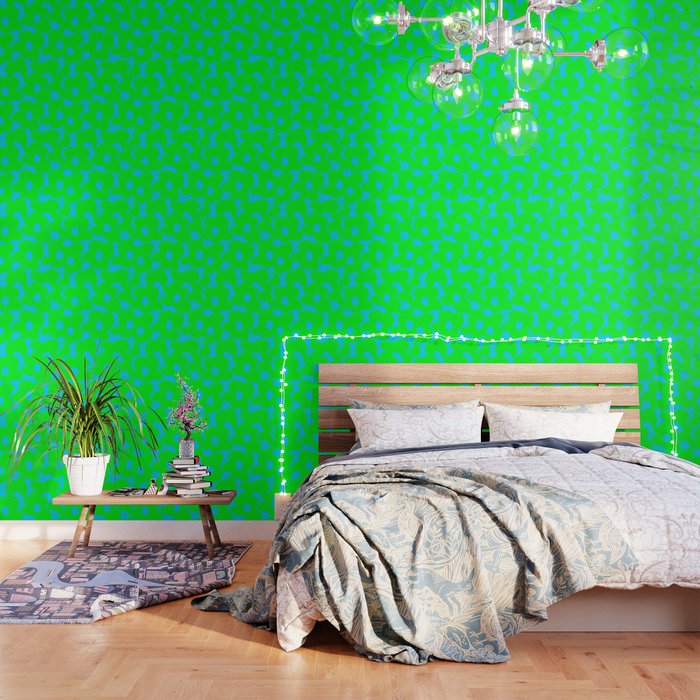 Large Retro Flowers Neon Green Petals Turquoise Background Summer Vibes #decor #society6 #buyart Wallpaper Gallery Image 1