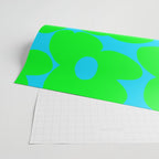 Large Retro Flowers Neon Green Petals Turquoise Background Summer Vibes #decor #society6 #buyart Wrapping Paper Gallery Image 2