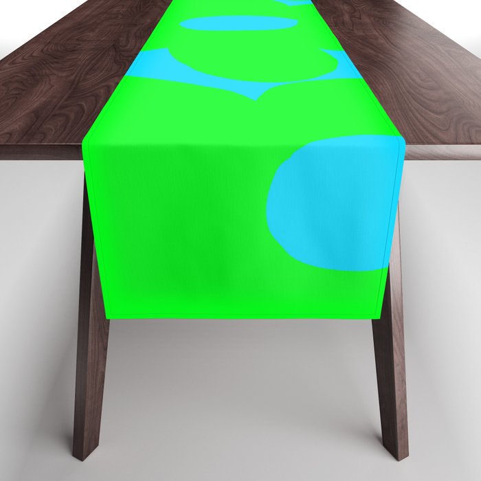 Large Retro Flowers Neon Green Petals Turquoise Background Summer Vibes #decor #society6 #buyart Table Runner Gallery Image 1