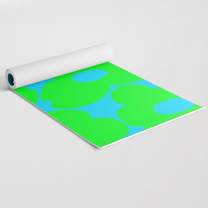 Large Retro Flowers Neon Green Petals Turquoise Background Summer Vibes #decor #society6 #buyart Yoga Mat Gallery Image 2