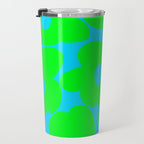 Large Retro Flowers Neon Green Petals Turquoise Background Summer Vibes #decor #society6 #buyart Travel Mug Gallery Image 3