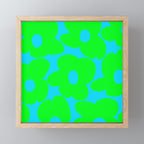 Large Retro Flowers Neon Green Petals Turquoise Background Summer Vibes #decor #society6 #buyart Mini Art Print Gallery Image 1