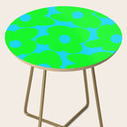 Large Retro Flowers Neon Green Petals Turquoise Background Summer Vibes #decor #society6 #buyart Side Table Gallery Image 2