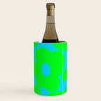 Large Retro Flowers Neon Green Petals Turquoise Background Summer Vibes #decor #society6 #buyart Wine Chiller Gallery Image 1