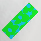Large Retro Flowers Neon Green Petals Turquoise Background Summer Vibes #decor #society6 #buyart Yoga Mat Gallery Image 1