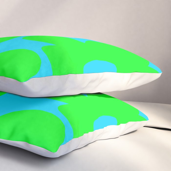 Large Retro Flowers Neon Green Petals Turquoise Background Summer Vibes #decor #society6 #buyart Pillow Sham Gallery Image 3