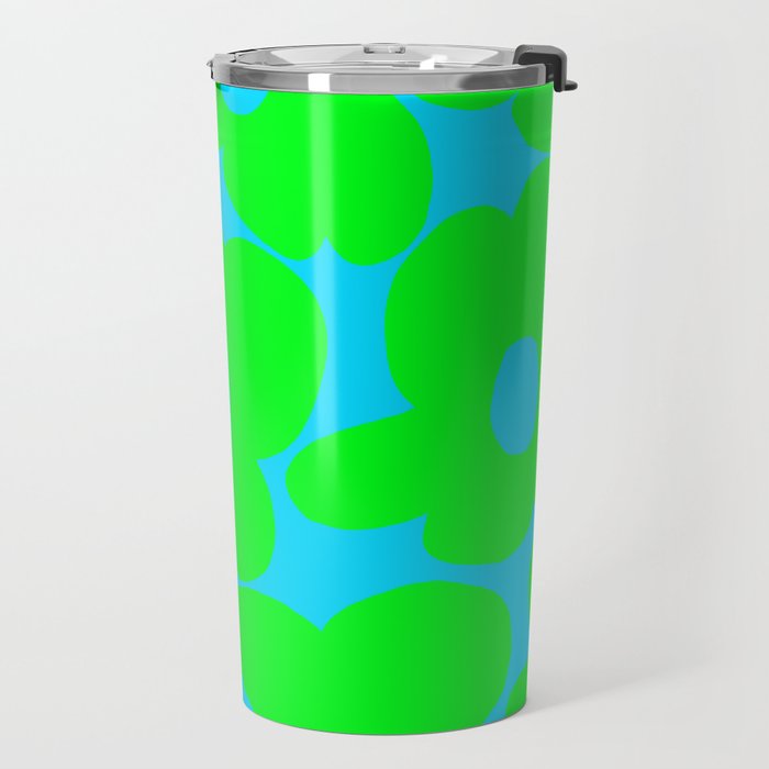 Large Retro Flowers Neon Green Petals Turquoise Background Summer Vibes #decor #society6 #buyart Travel Mug Gallery Image 2