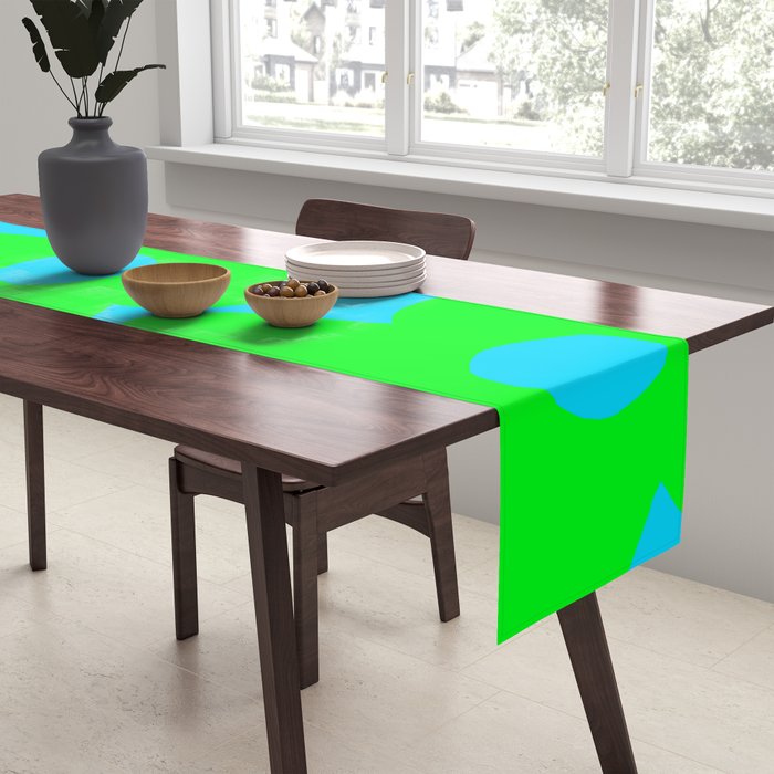 Large Retro Flowers Neon Green Petals Turquoise Background Summer Vibes #decor #society6 #buyart Table Runner Gallery Image 2