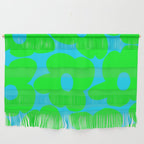 Large Retro Flowers Neon Green Petals Turquoise Background Summer Vibes #decor #society6 #buyart Wall Hanging Gallery Image 1
