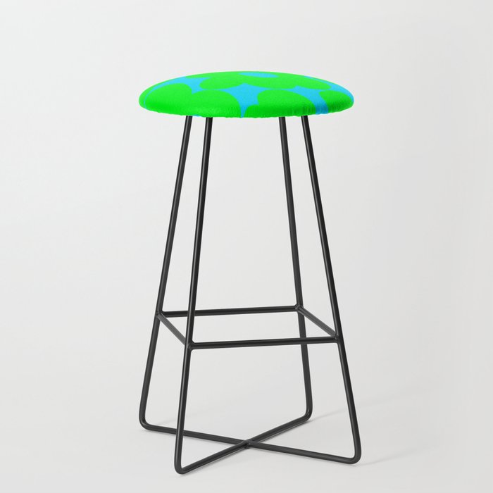 Large Retro Flowers Neon Green Petals Turquoise Background Summer Vibes #decor #society6 #buyart Stool Gallery Image 1