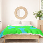 Large Retro Flowers Neon Green Petals Turquoise Background Summer Vibes #decor #society6 #buyart Duvet Cover Gallery Image 3