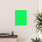 Large Retro Flowers Neon Green Petals Turquoise Background Summer Vibes #decor #society6 #buyart Poster Gallery Image 2