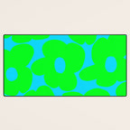Large Retro Flowers Neon Green Petals Turquoise Background Summer Vibes #decor #society6 #buyart Desk Mat Gallery Image 3