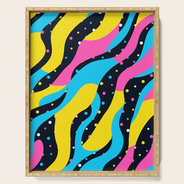 Colorful retro neon wave art pattern Serving Tray Gallery Image 1