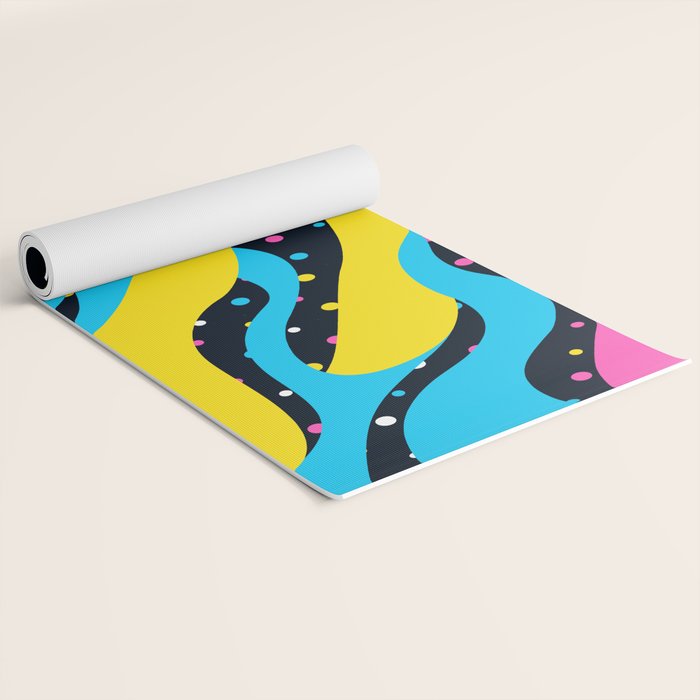 Colorful retro neon wave art pattern Yoga Mat Gallery Image 2