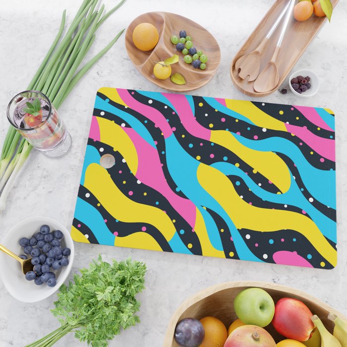 Colorful retro neon wave art pattern Cutting Board Gallery Image 2