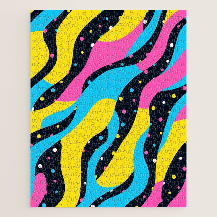 Colorful retro neon wave art pattern Jigsaw Puzzle Gallery Image 1