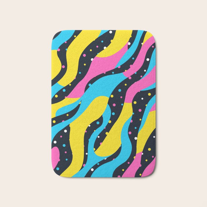 Colorful retro neon wave art pattern Bath Mat Gallery Image 1