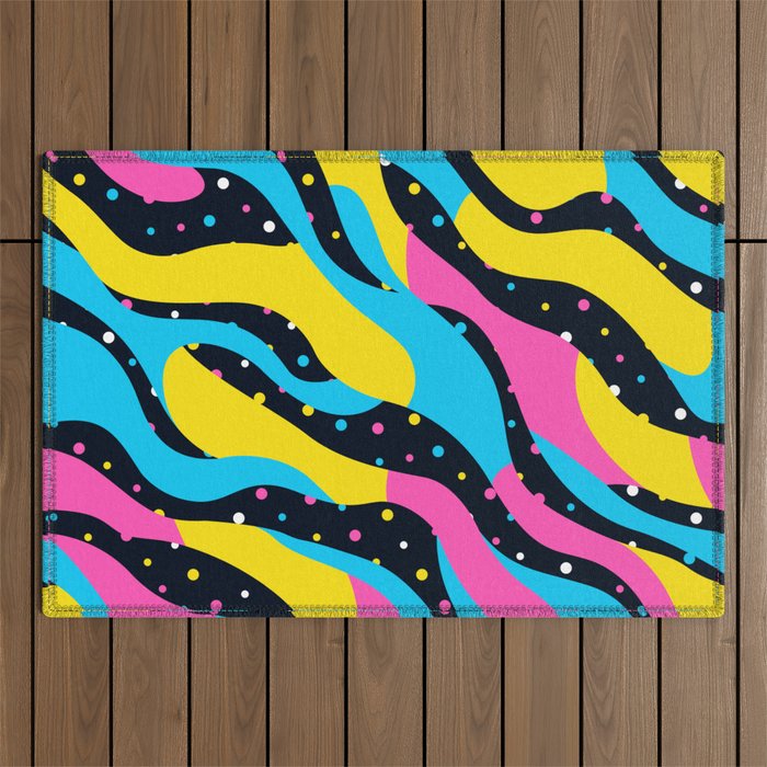 Colorful retro neon wave art pattern Outdoor Rug Gallery Image 1