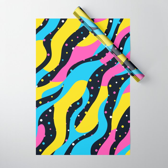 Colorful retro neon wave art pattern Wrapping Paper Gallery Image 1