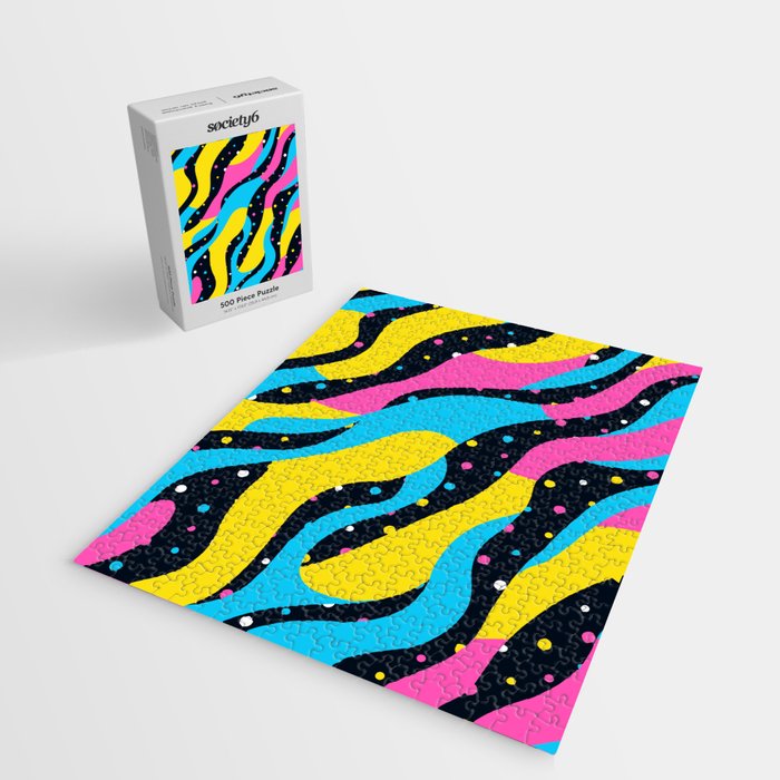 Colorful retro neon wave art pattern Jigsaw Puzzle Gallery Image 2