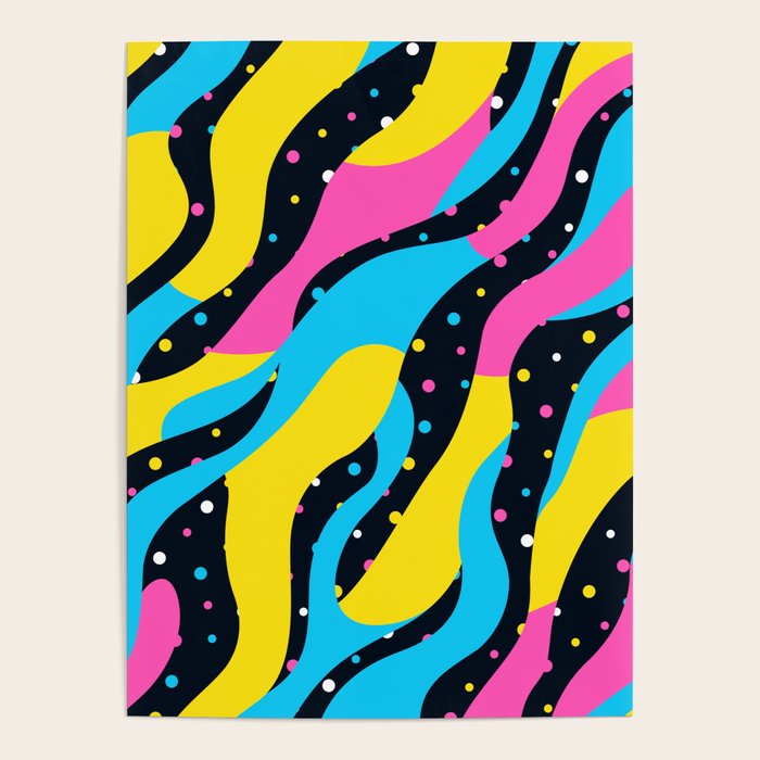 Colorful retro neon wave art pattern Poster Gallery Image 1