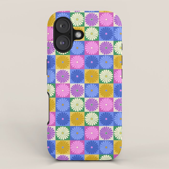 Retro Flowers Check Pattern XIV iPhone Case Gallery Image 1