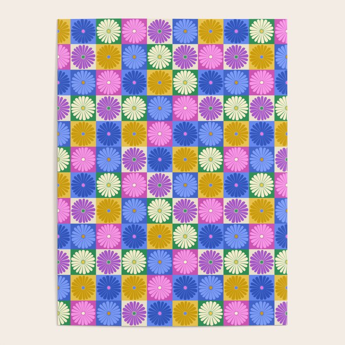 Retro Flowers Check Pattern XIV Poster Gallery Image 4