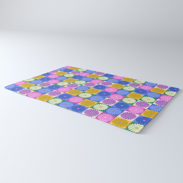 Retro Flowers Check Pattern XIV Rug Gallery Image 3