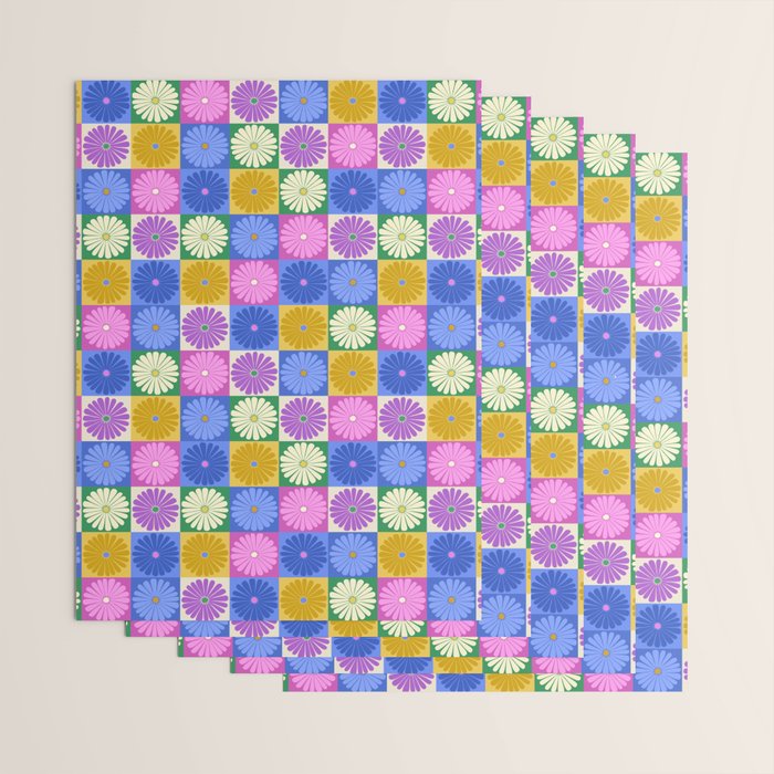Retro Flowers Check Pattern XIV Wrapping Paper Gallery Image 3