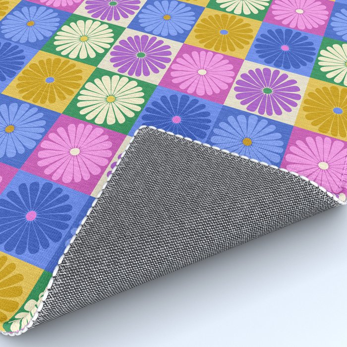 Retro Flowers Check Pattern XIV Rug Gallery Image 4