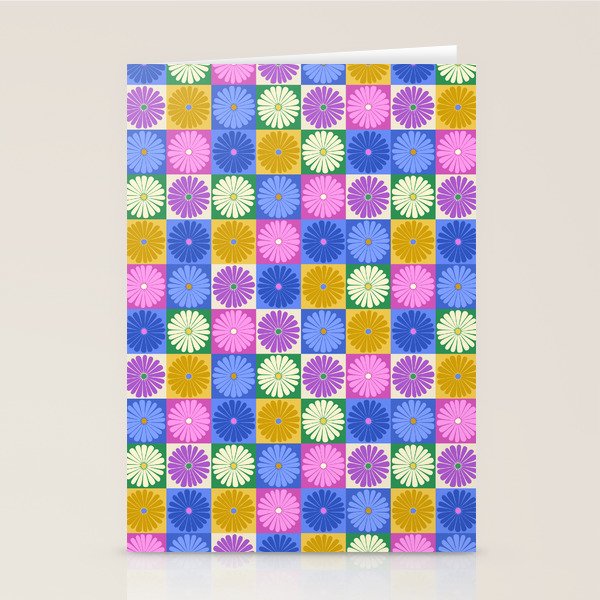 Retro Flowers Check Pattern XIV Stationery Card Gallery Image 2