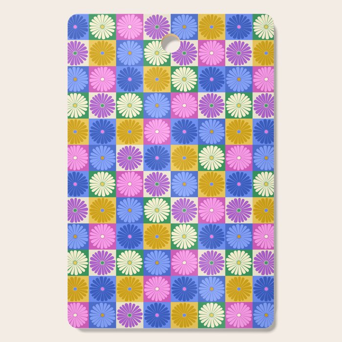Retro Flowers Check Pattern XIV Cutting Board Gallery Image 1