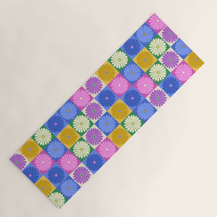Retro Flowers Check Pattern XIV Yoga Mat Gallery Image 1