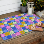 Retro Flowers Check Pattern XIV Outdoor Rug Gallery Image 2