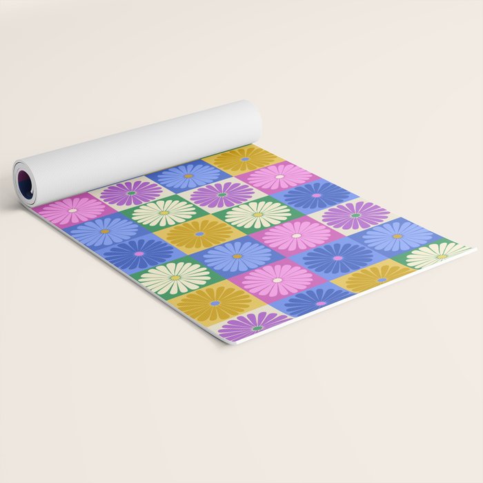 Retro Flowers Check Pattern XIV Yoga Mat Gallery Image 2